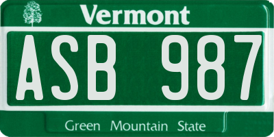 VT license plate ASB987