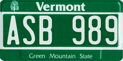 VT license plate ASB989