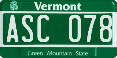 VT license plate ASC078