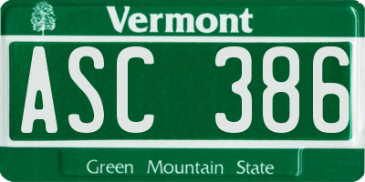 VT license plate ASC386