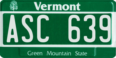 VT license plate ASC639