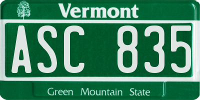 VT license plate ASC835