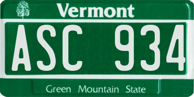 VT license plate ASC934