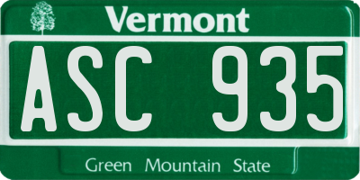 VT license plate ASC935