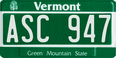 VT license plate ASC947