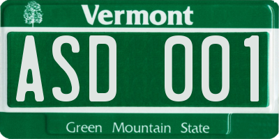 VT license plate ASD001