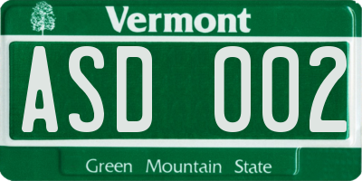 VT license plate ASD002