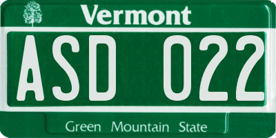 VT license plate ASD022