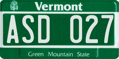 VT license plate ASD027
