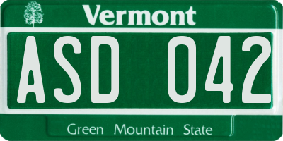 VT license plate ASD042
