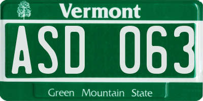 VT license plate ASD063
