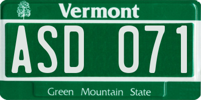 VT license plate ASD071