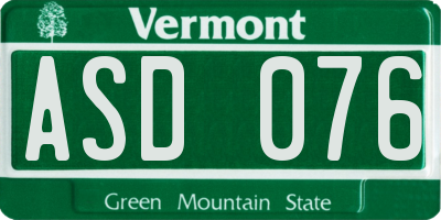 VT license plate ASD076