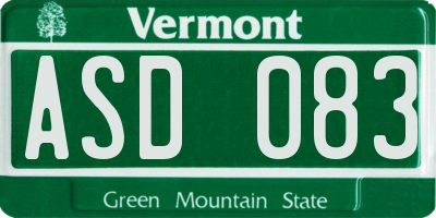 VT license plate ASD083