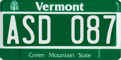 VT license plate ASD087