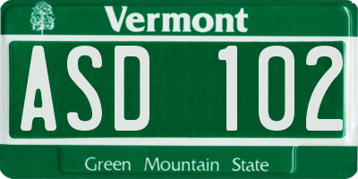 VT license plate ASD102