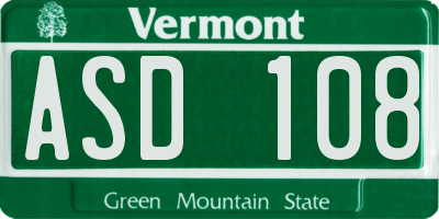 VT license plate ASD108