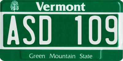 VT license plate ASD109