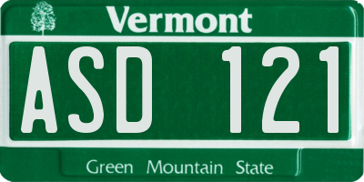 VT license plate ASD121
