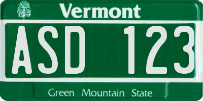 VT license plate ASD123