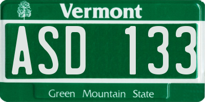 VT license plate ASD133