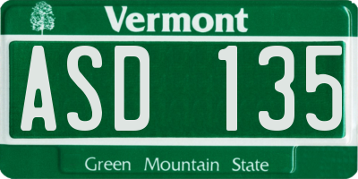 VT license plate ASD135