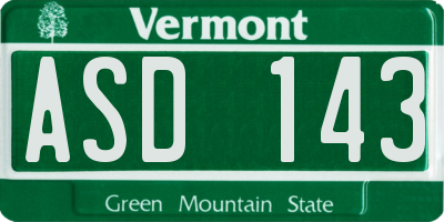VT license plate ASD143