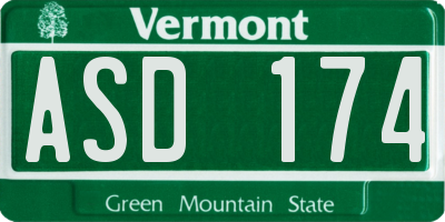 VT license plate ASD174