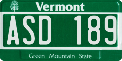 VT license plate ASD189