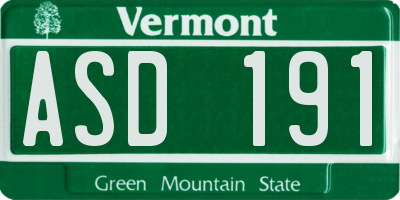 VT license plate ASD191