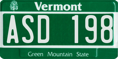 VT license plate ASD198