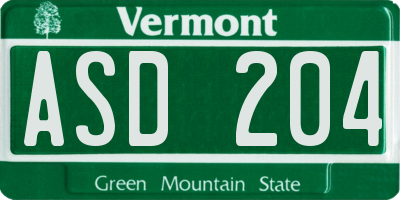 VT license plate ASD204