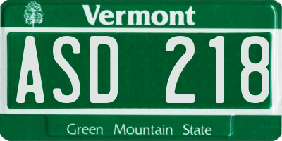 VT license plate ASD218