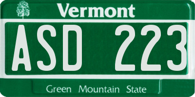 VT license plate ASD223