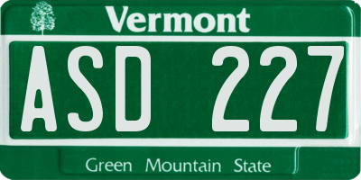 VT license plate ASD227