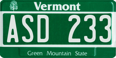 VT license plate ASD233