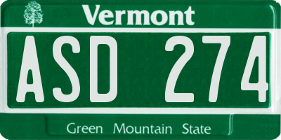 VT license plate ASD274