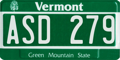 VT license plate ASD279