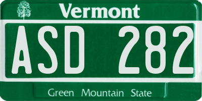 VT license plate ASD282