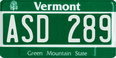 VT license plate ASD289