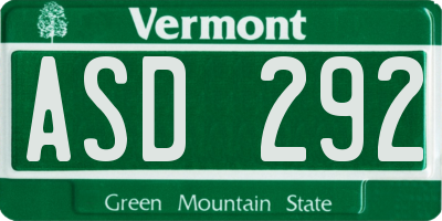VT license plate ASD292