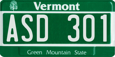 VT license plate ASD301