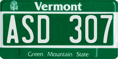 VT license plate ASD307