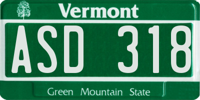VT license plate ASD318