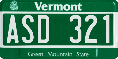 VT license plate ASD321