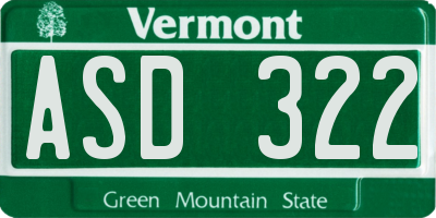VT license plate ASD322