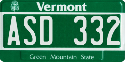 VT license plate ASD332