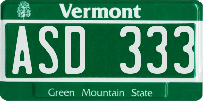 VT license plate ASD333