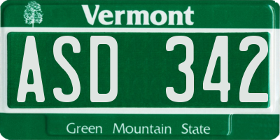 VT license plate ASD342