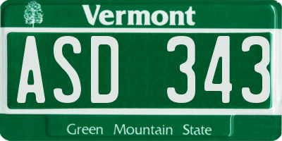 VT license plate ASD343